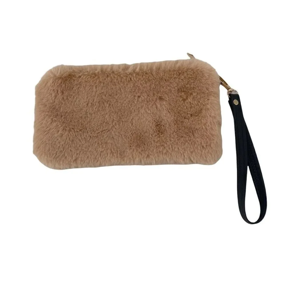 Blush Pink Faux Fur Wristlet Small Clutch Modern Cozy Chic Fun Night Out Plush